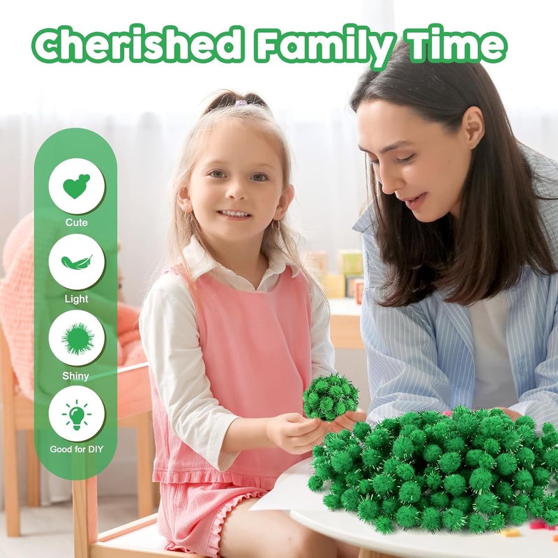 NACHLYNN 1000 Glitter Pom Poms Bulk 4 Sizes Assorted Soft Fluffy Pom Poms for Crafts DlY Decorations Activities with A Storage Bag (Green) - Image 3